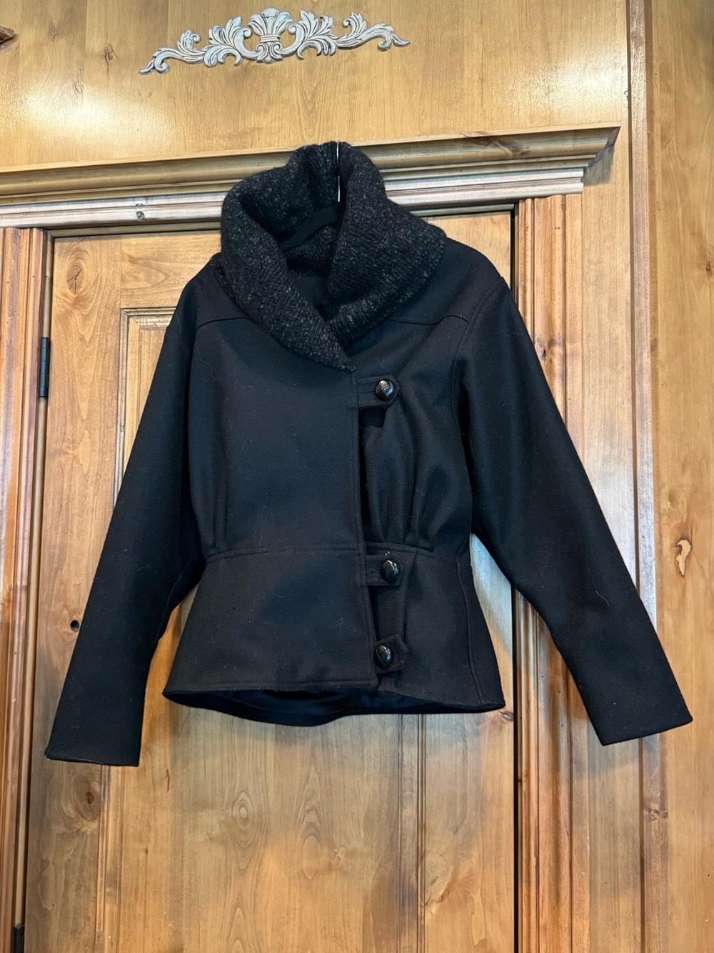 SMYTHE Les Vestes Black Wool Jacket Size 8 Peplum Knit Collar